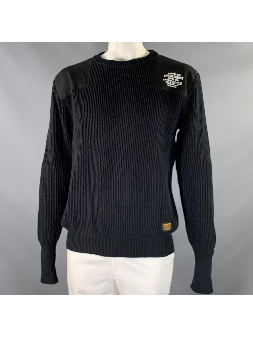 NEIGHBORHOOD Size XL Black Patch Wool Cotton Ribbed Sweater
